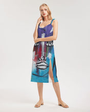 Load image into Gallery viewer, Rostro Azule- Joy Women&#39;s All-Over Print Tie Strap Split Dress