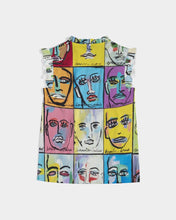 Load image into Gallery viewer, Rostros Emotivos Women&#39;s All-Over Print Ruffle Sleeve Top