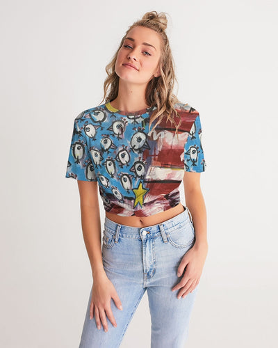 Pajaro Flag Design By Rolando Chang Barrero Women's All-Over Print Twist-Front Cropped Tee