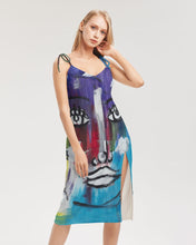 Load image into Gallery viewer, Rostro Azule- Joy Women&#39;s All-Over Print Tie Strap Split Dress